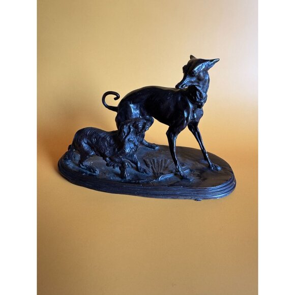 Maitland Smith Bronze Dog Sculpture Greyhound & Pekingese Dog on Base - Picture 1 of 8